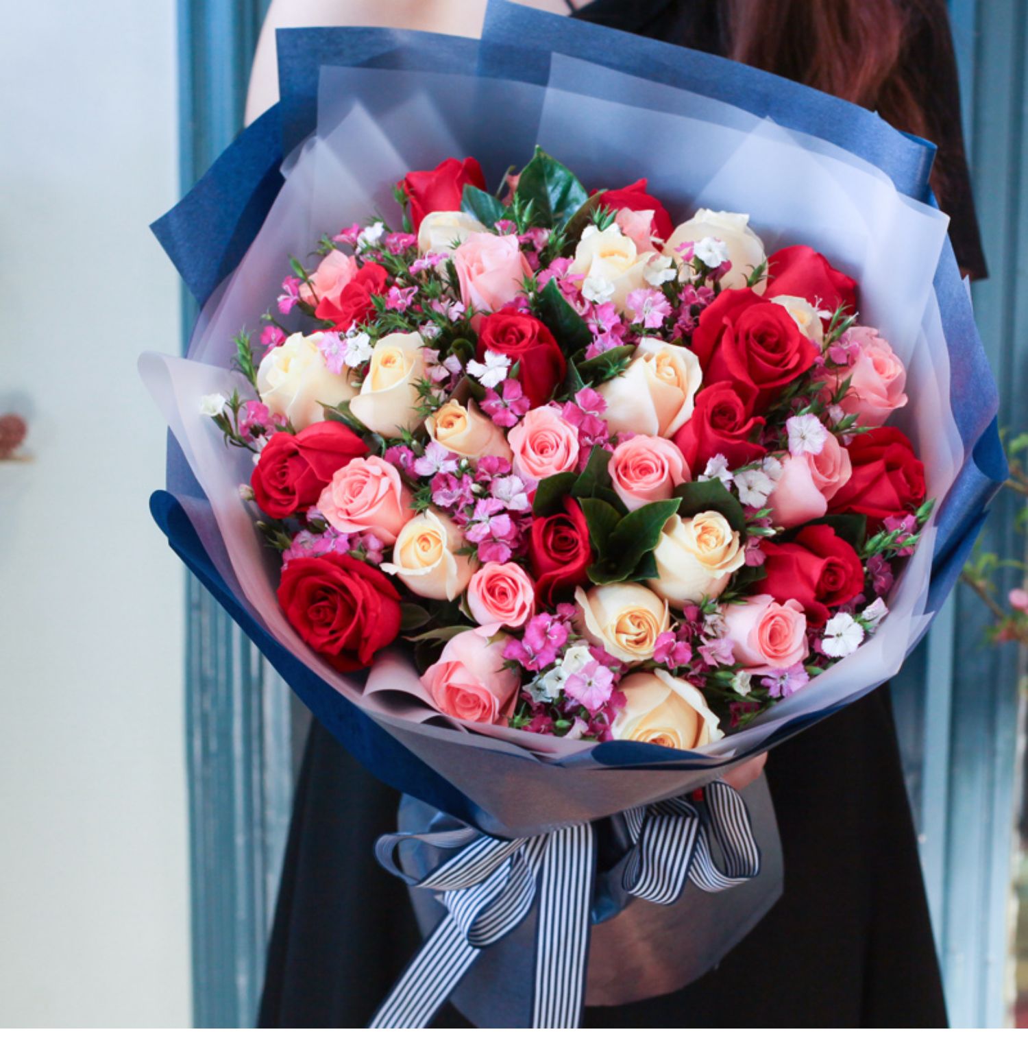 高级感粉玫瑰韩式花束鲜花速递教师节朋友女友生日礼物全国同城送