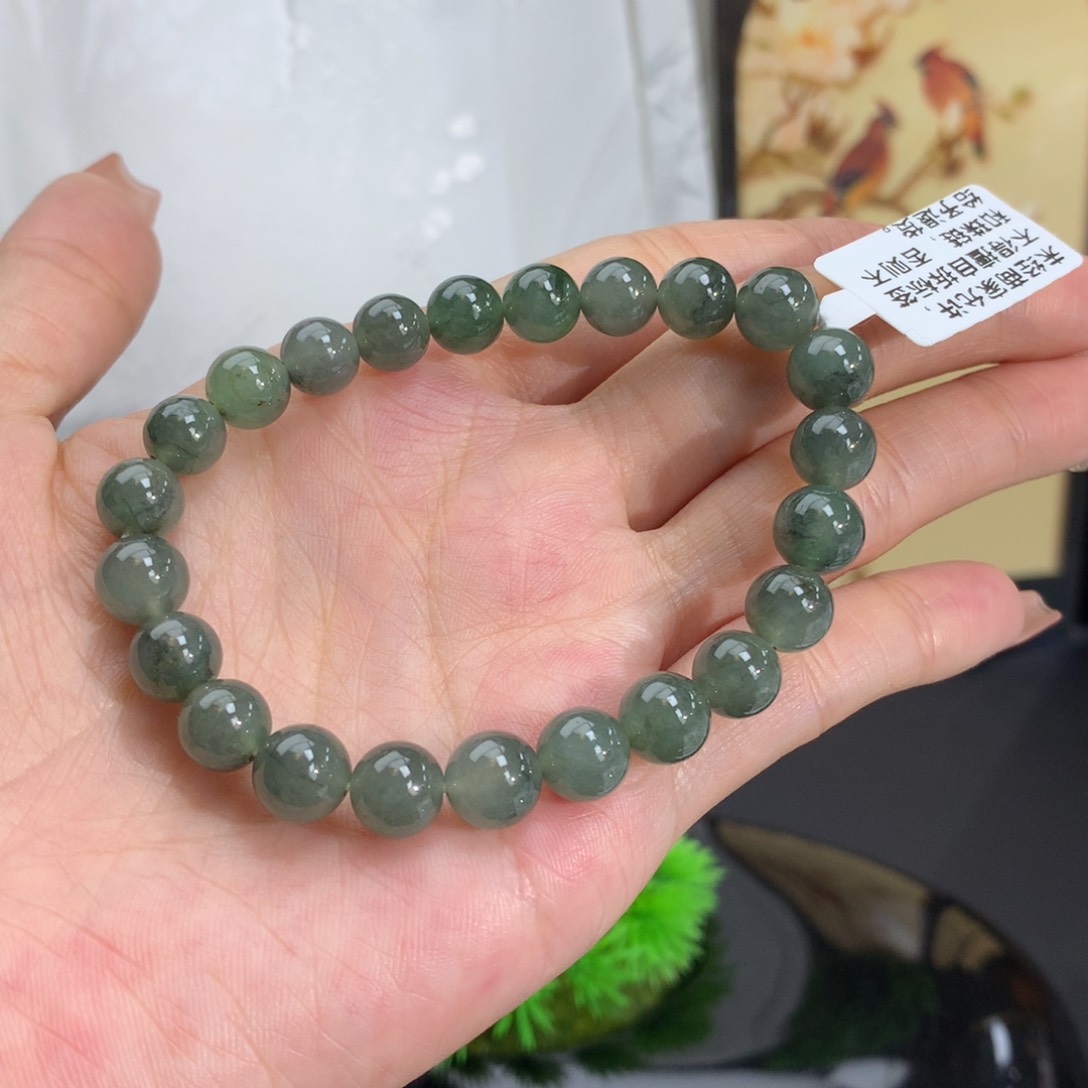 翡翠手链未镶嵌卡8冰胶乌鸡手串