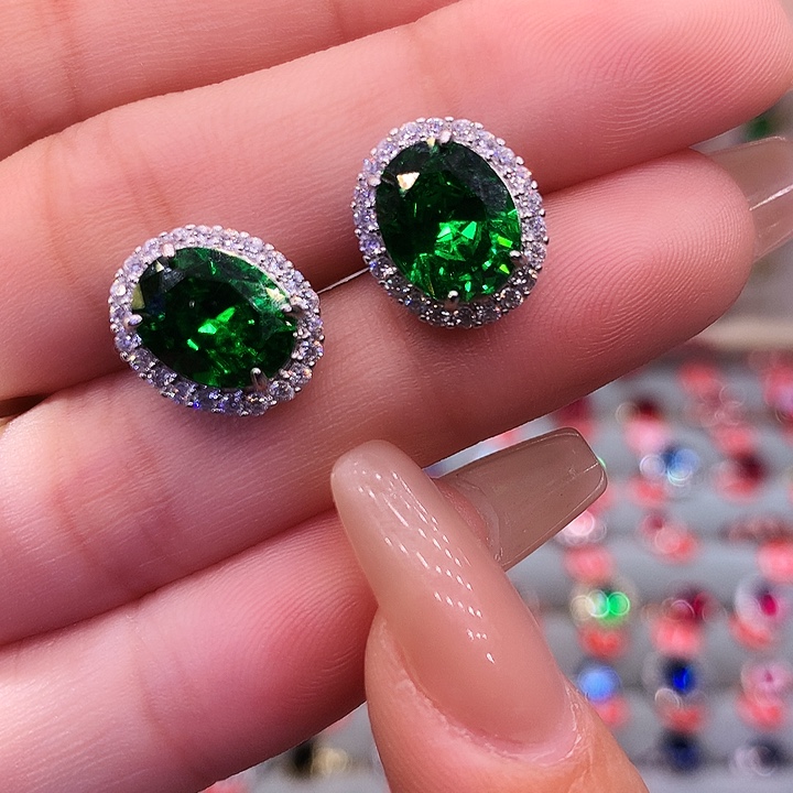 透辉石耳钉银S925镶嵌