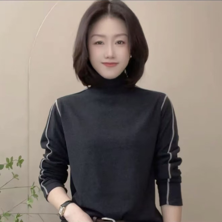 纯色女长袖女士保暖洋气打底修身半高领秋冬打底衫