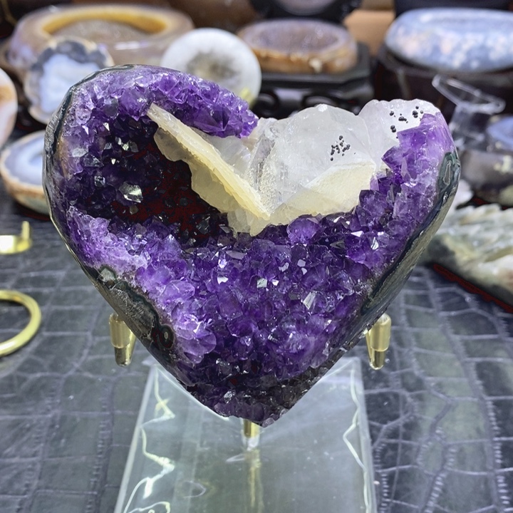 未镶嵌珠宝半成品水晶紫晶奇石爱心摆件