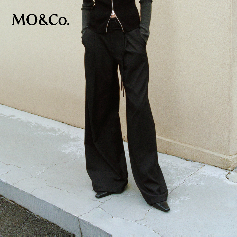 MOCO长裤秋含绵羊毛新中式中腰宽松垂感休闲裤MBD3PATT09