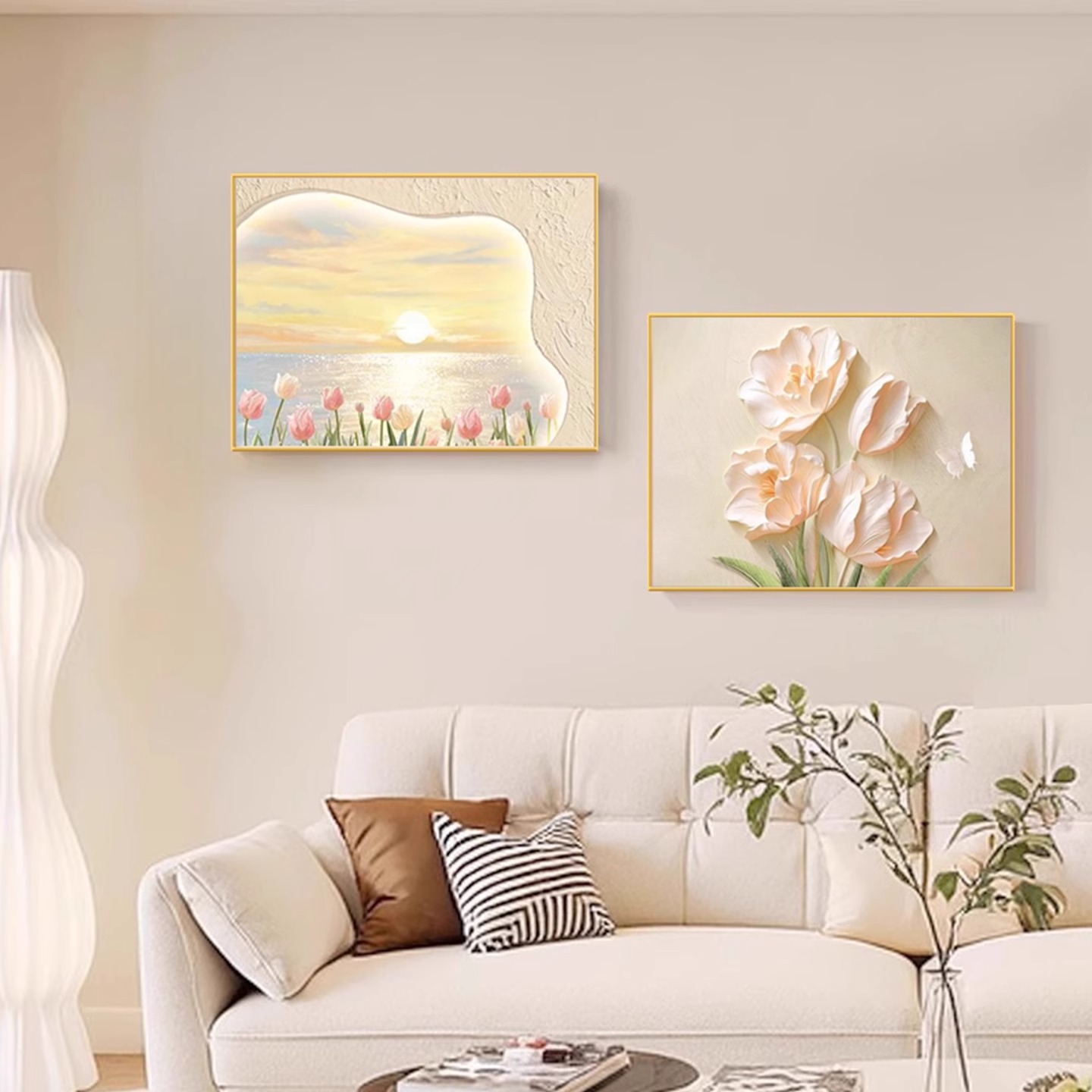 奶油风花卉餐厅挂画客厅卧室横版向日葵装饰画餐桌卧室床头装饰画
