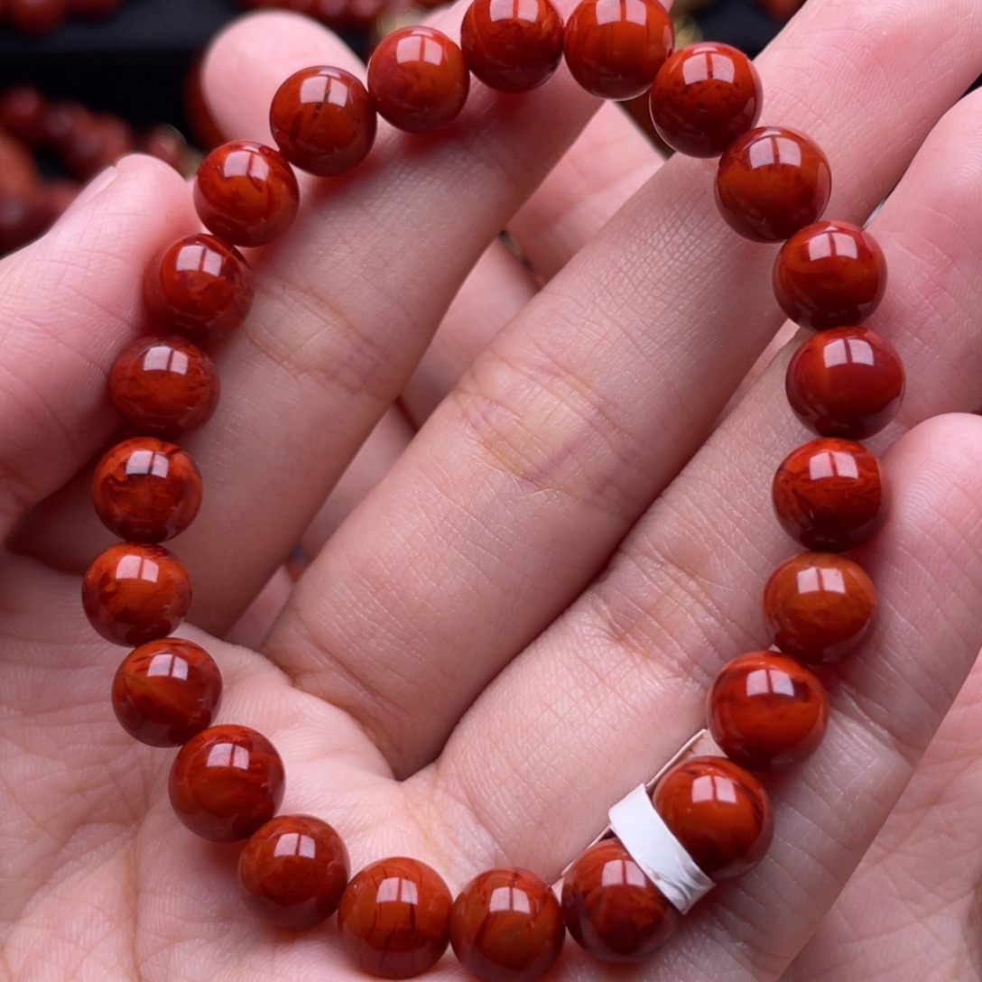 南红玛瑙未镶嵌珠宝奇石单圈8mm