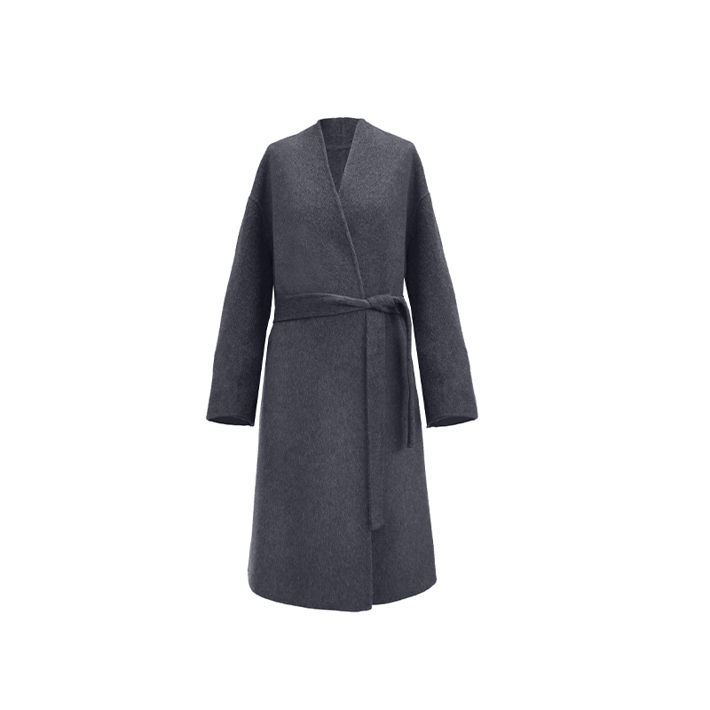 越月越Y27102女士经典V领毛呢大衣秋冬时尚双面毛呢外套中长款