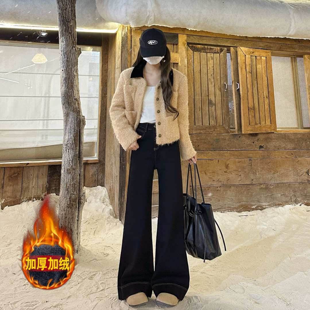 （单裤/加绒➕运费险）秋冬牛仔裤加厚绒女高腰百搭显瘦直筒微喇叭裤