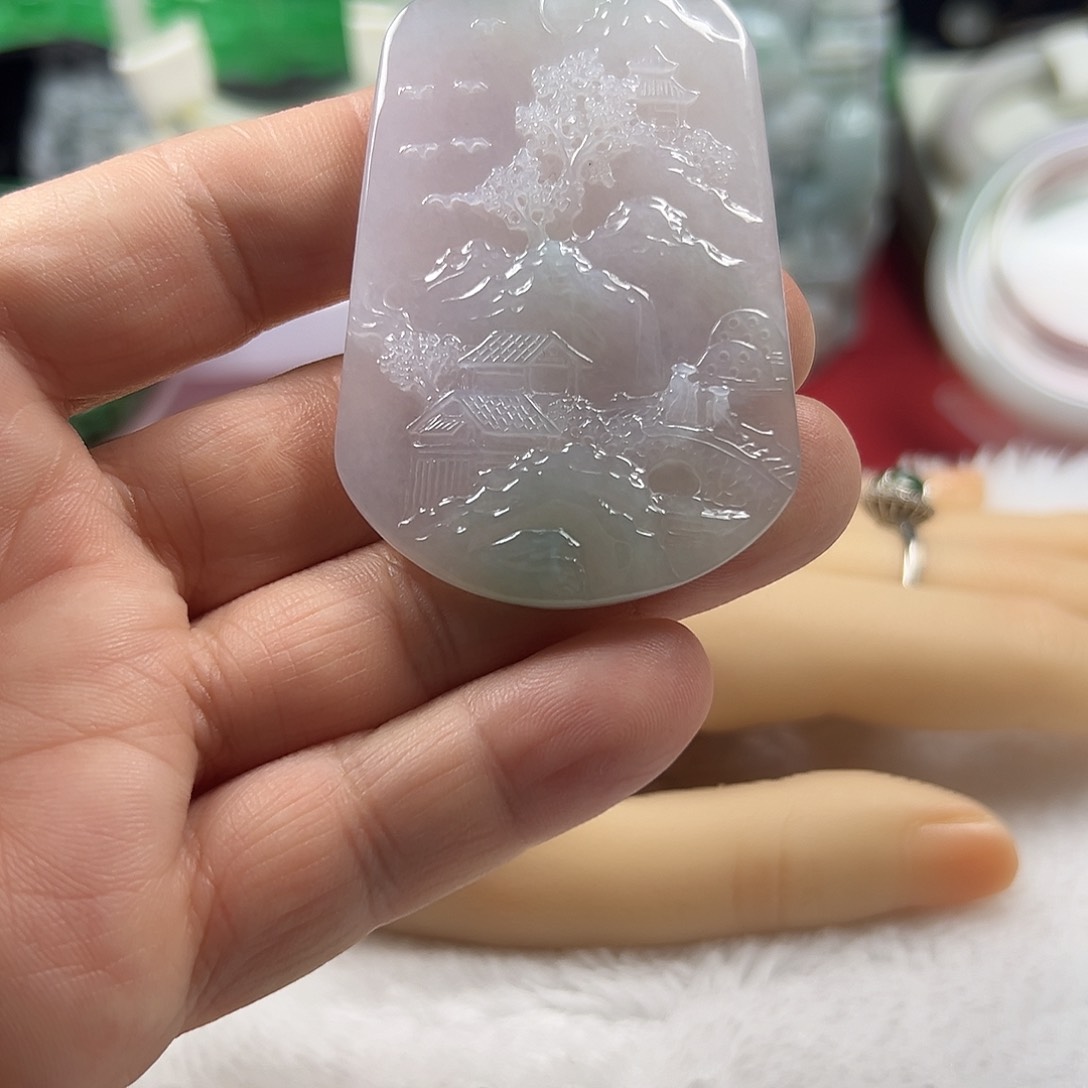 颈饰未镶嵌翡翠缅甸天然翡翠山水牌