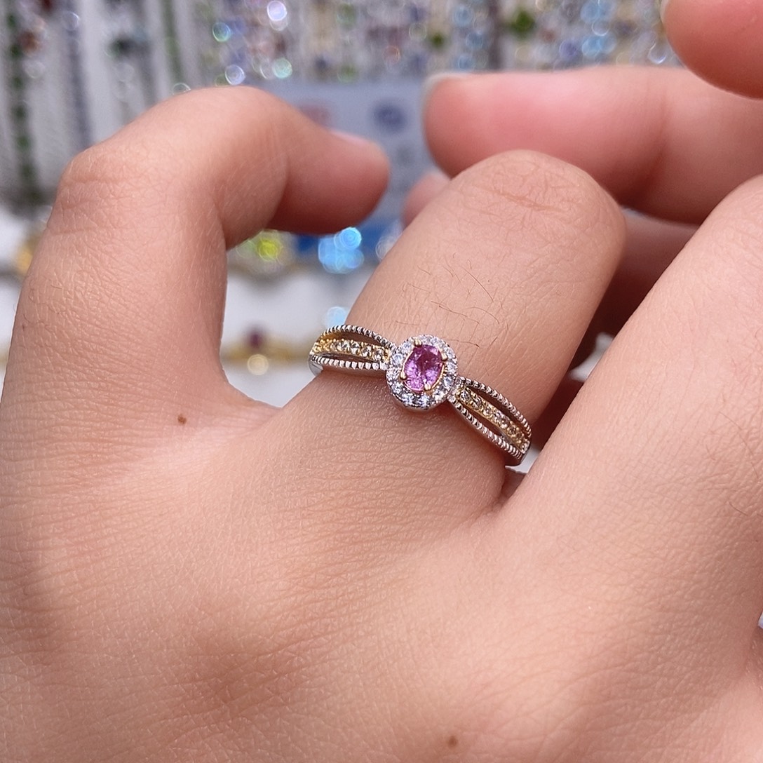 银S925镶嵌彩色蓝宝石戒指