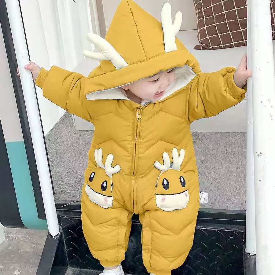 婴儿连体衣宝宝加绒加厚外出哈衣新生儿外出抱衣1-2岁3儿童爬服冬