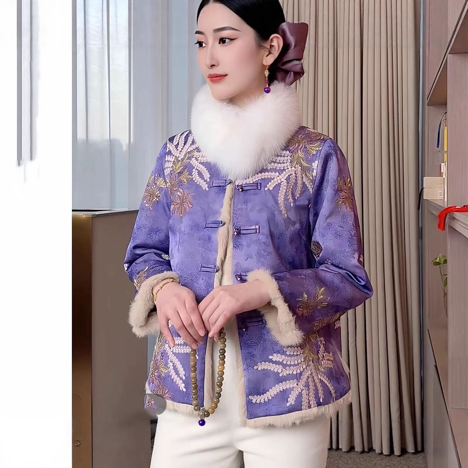 双面双穿2025新款新中式国风非遗苏绣拼接兔毛皮毛一体皮草外套
