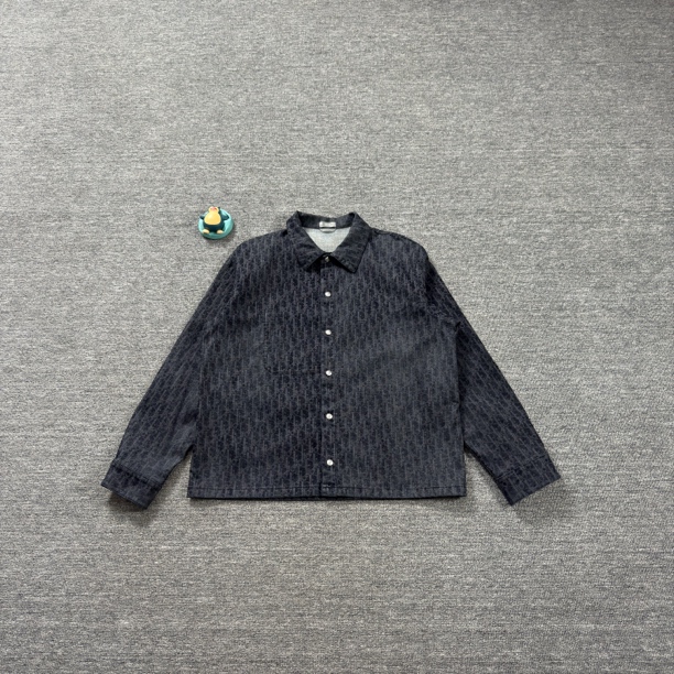 99新 DIOR/迪奥 藏蓝色植绒满印衬衫/52码