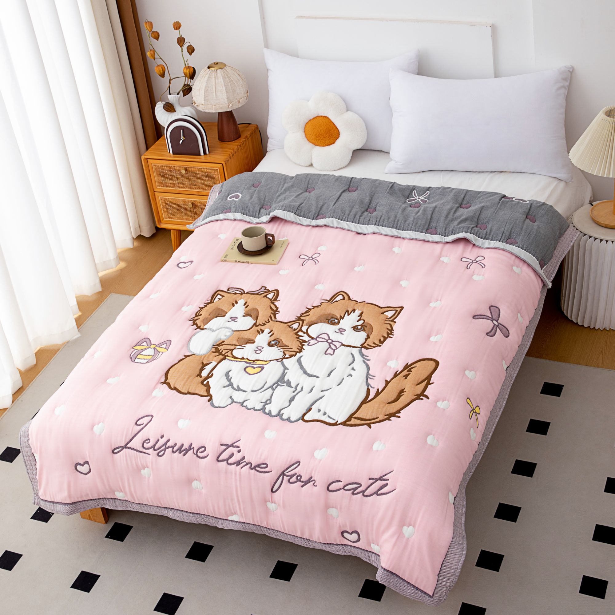 粉色猫团-150x200泡芙云柔被