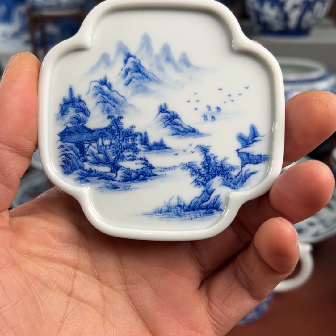 陶瓷茶具青花山水杯垫