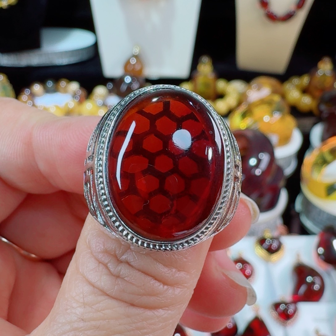 琥珀裸石银S925镶嵌故**旧