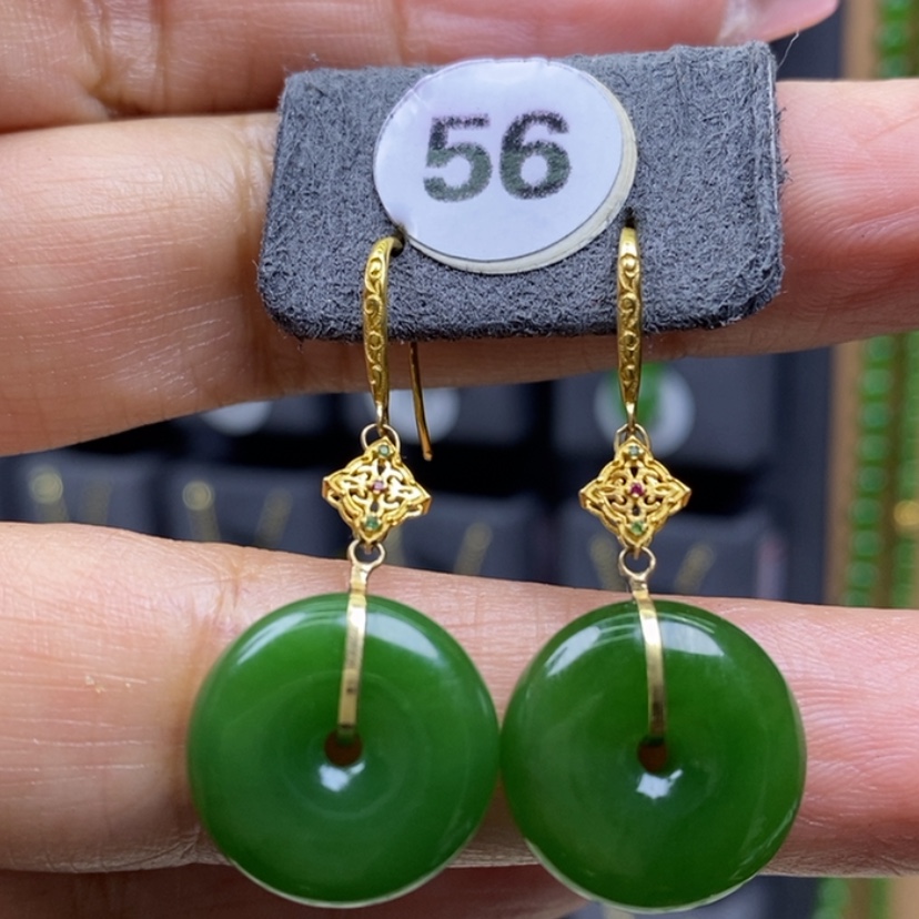 【闪购商品】和田玉耳饰18K金镶嵌15.9x5.7mm平安扣厚金耳饰