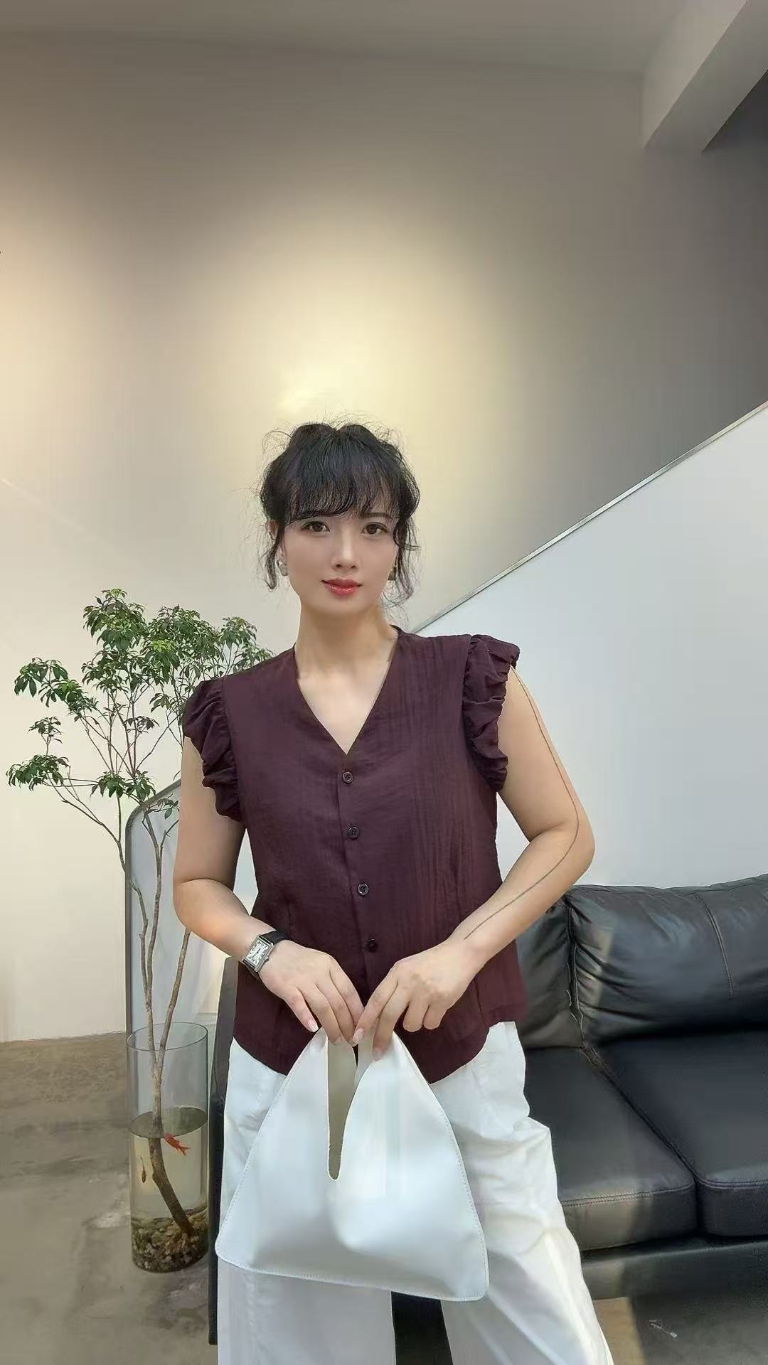 欧洲站乌衣轩夏季新款飞飞袖V领衬衫开衫女