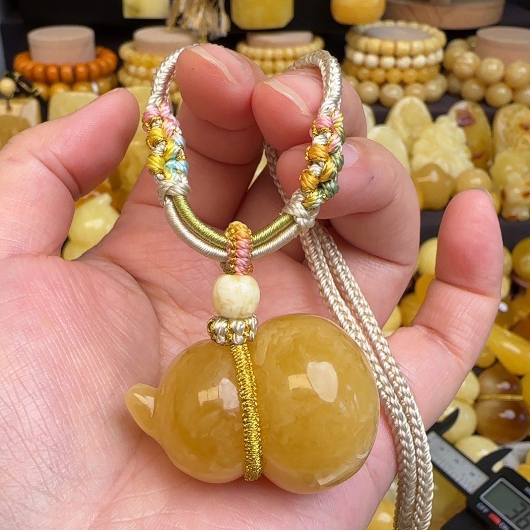 琥珀未镶嵌套链天然俄料蜜蜡葫芦吊坠