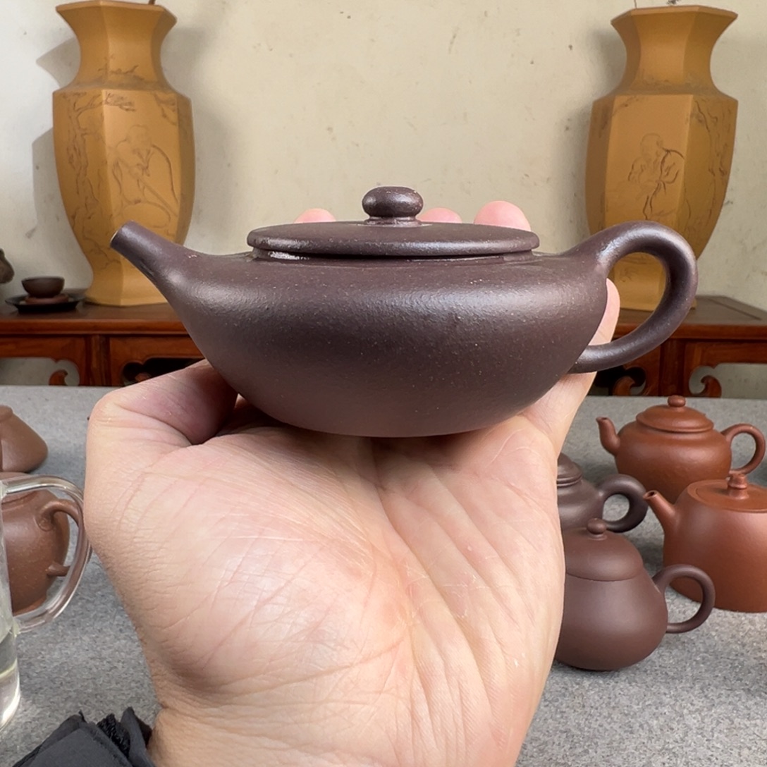 紫砂茶壶扁晨 紫泥 半手工 150cc