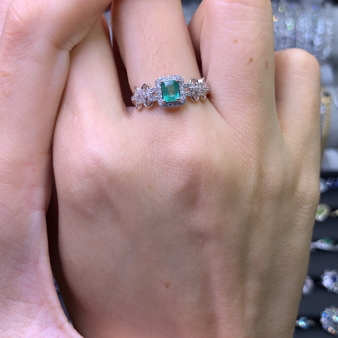 祖母绿戒指银S925镶嵌