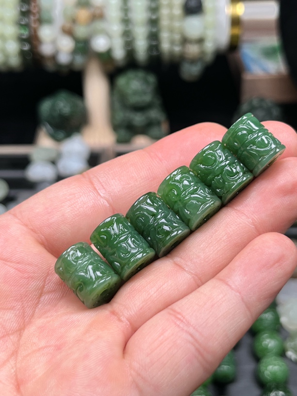 天然和田玉碧玉直切雕刻珠路路通百搭锁骨链diy配珠气质顶珠挂件