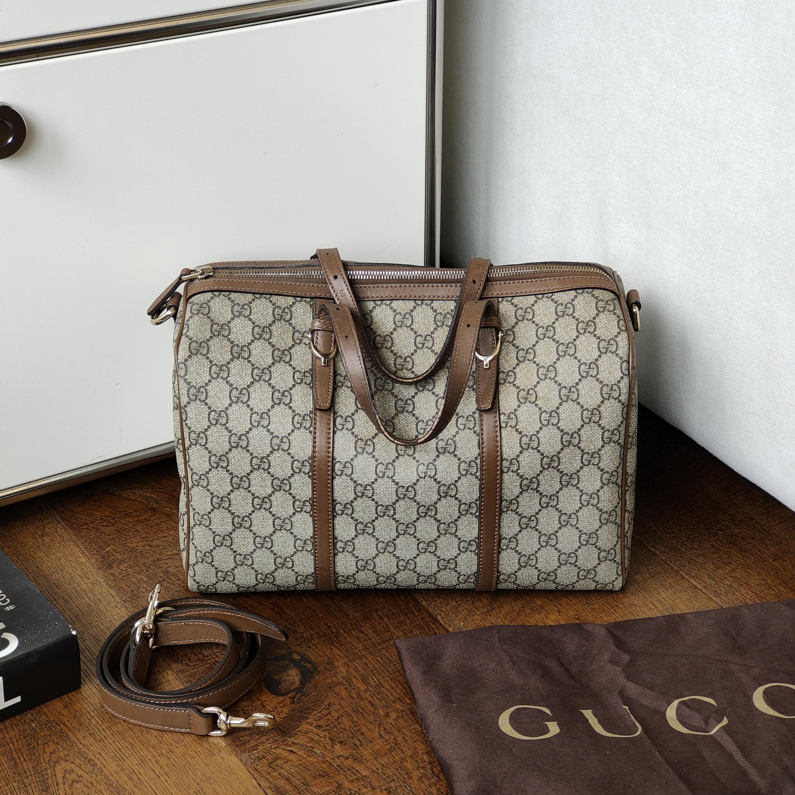 95新 GUCCI/古驰 Azul - 棕色老花波士顿手提包 48213