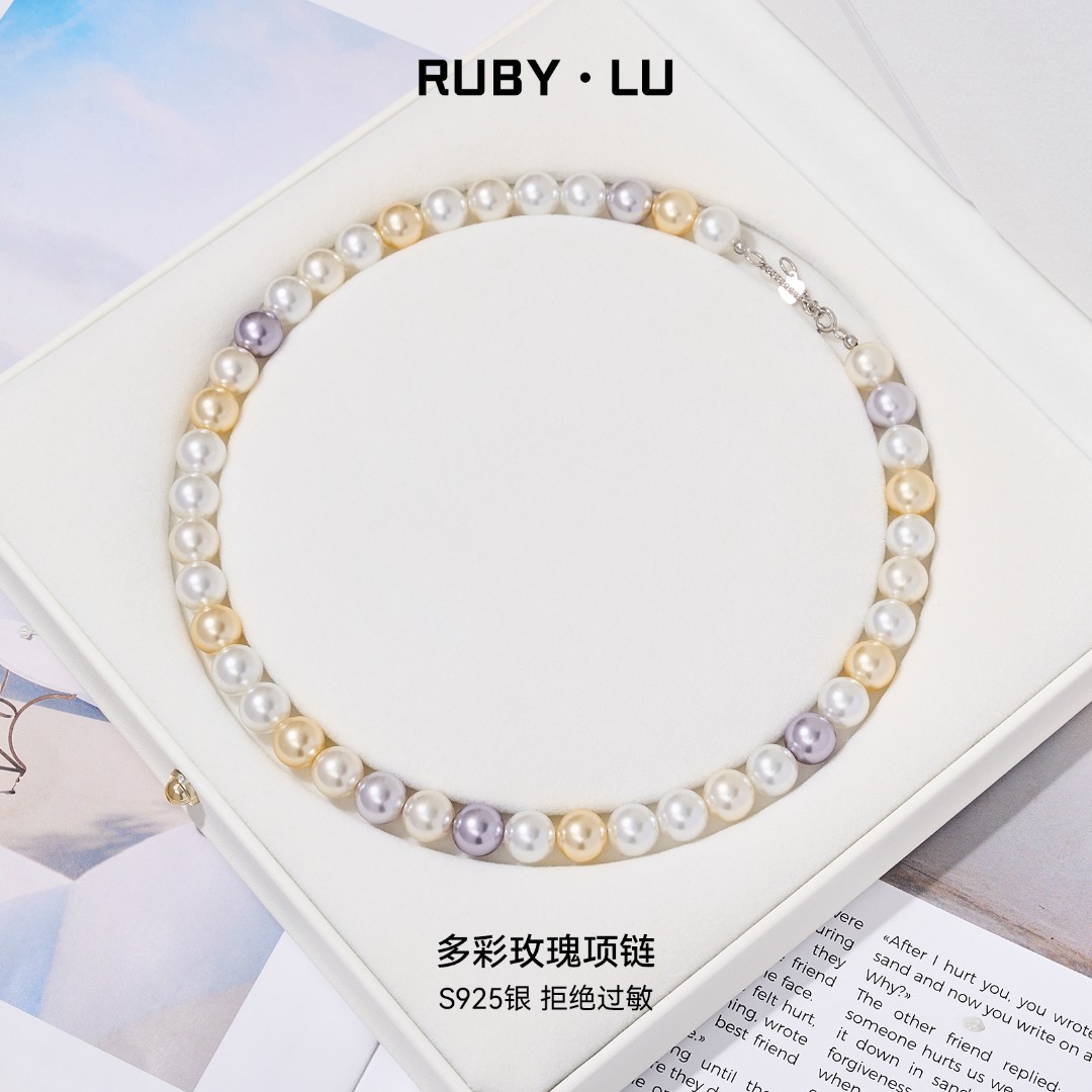 RUBY•LU 吊坠925银 多彩玫瑰糖果项链女百搭设计感轻奢时尚