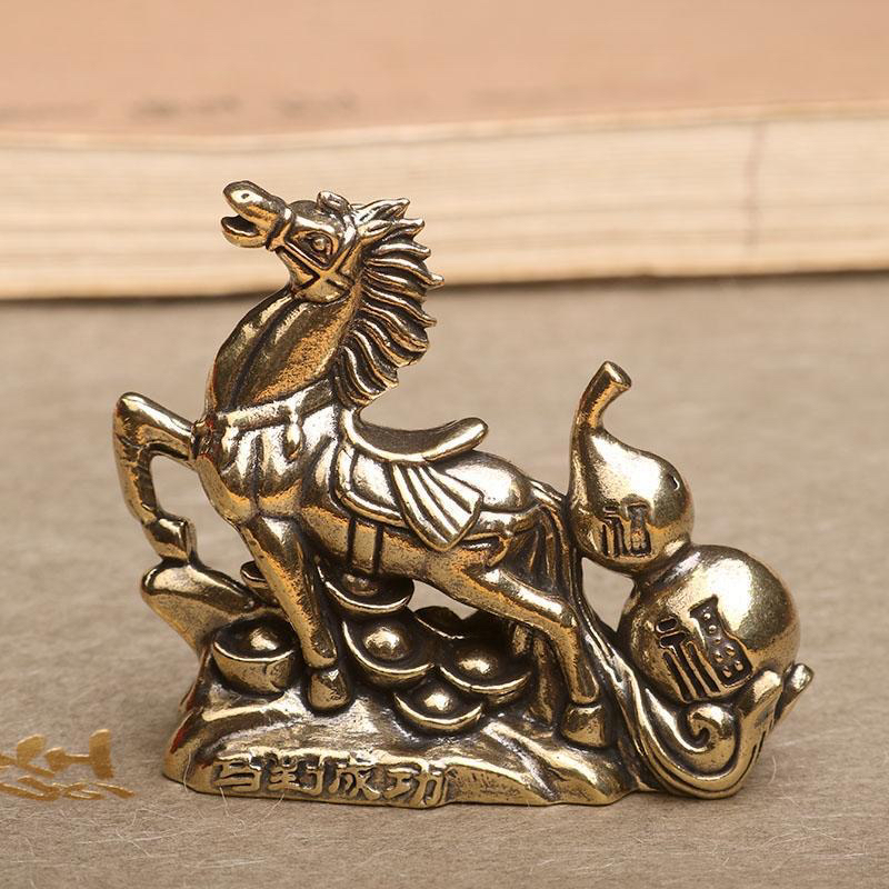 黄铜摆件桌面摆件生肖马上来福茶宠造景礼品工艺品