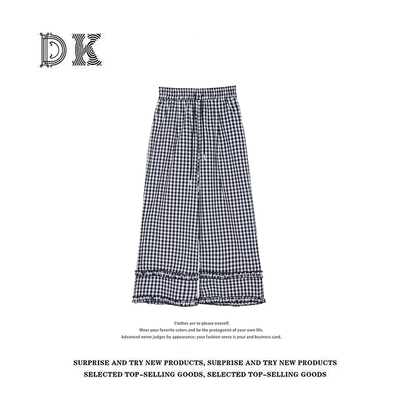 DK 2025女装 夏季设计感格子九分裤百搭宽松显瘦休闲裤 8197