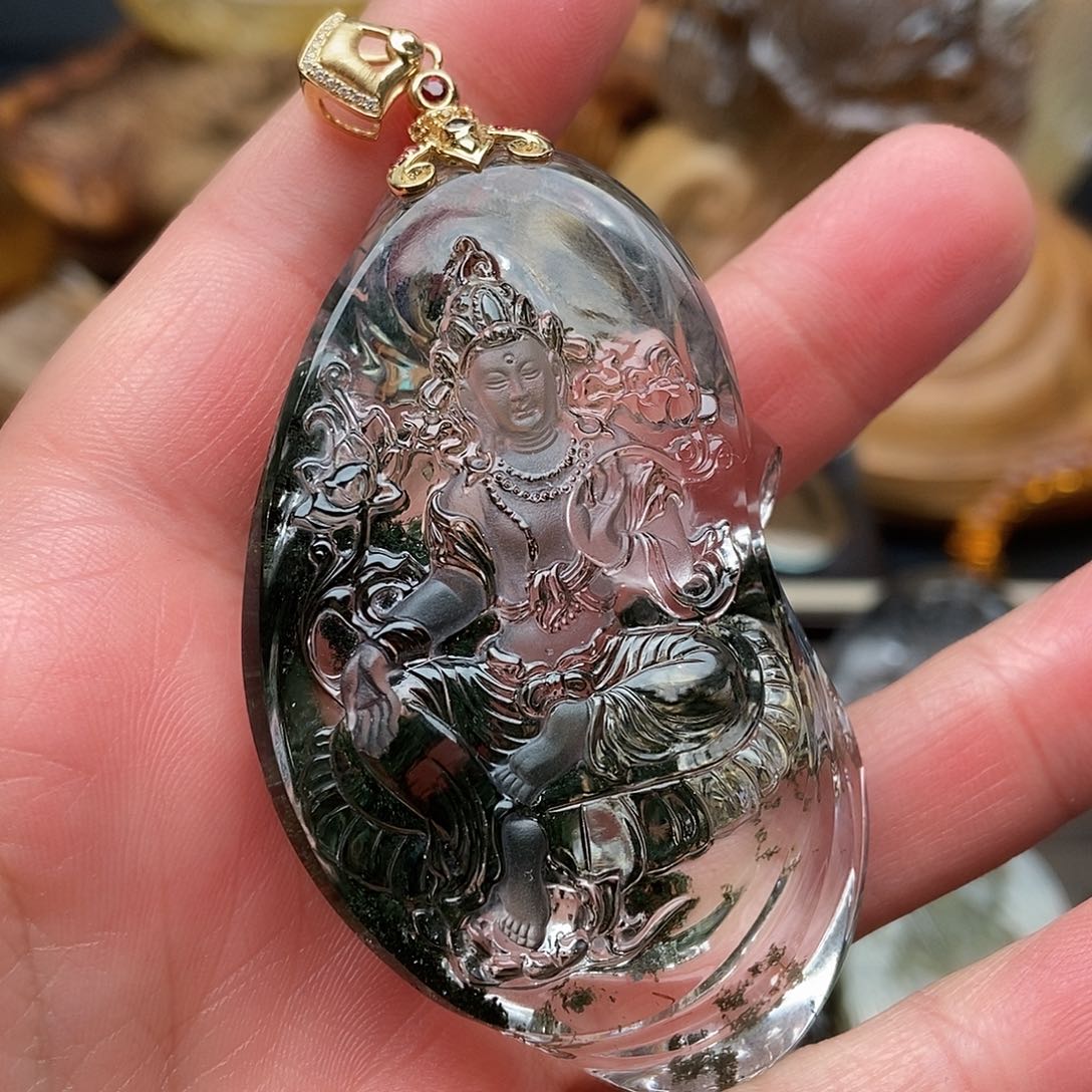 水晶天然水晶吊坠18K金镶嵌