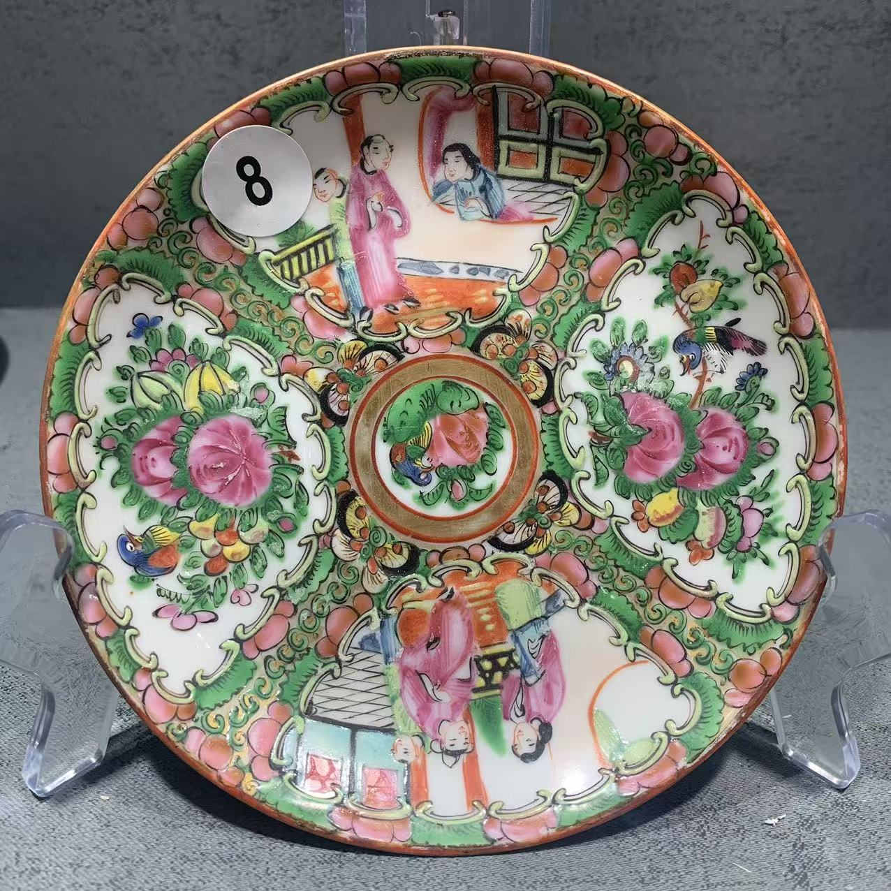 清光绪广彩开窗人物花卉小壶承碟8号