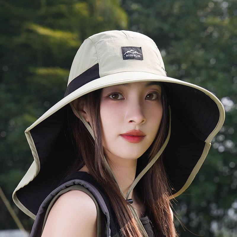 防晒帽子女士夏季防紫外线大帽檐披肩一体户外登山百搭渔夫遮阳帽