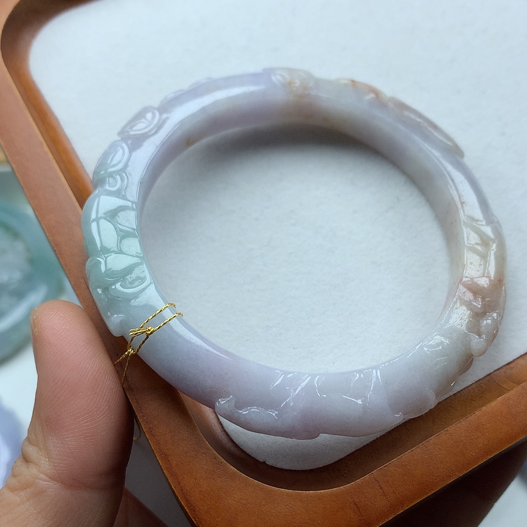 翡翠未镶嵌手镯复古风格58.6