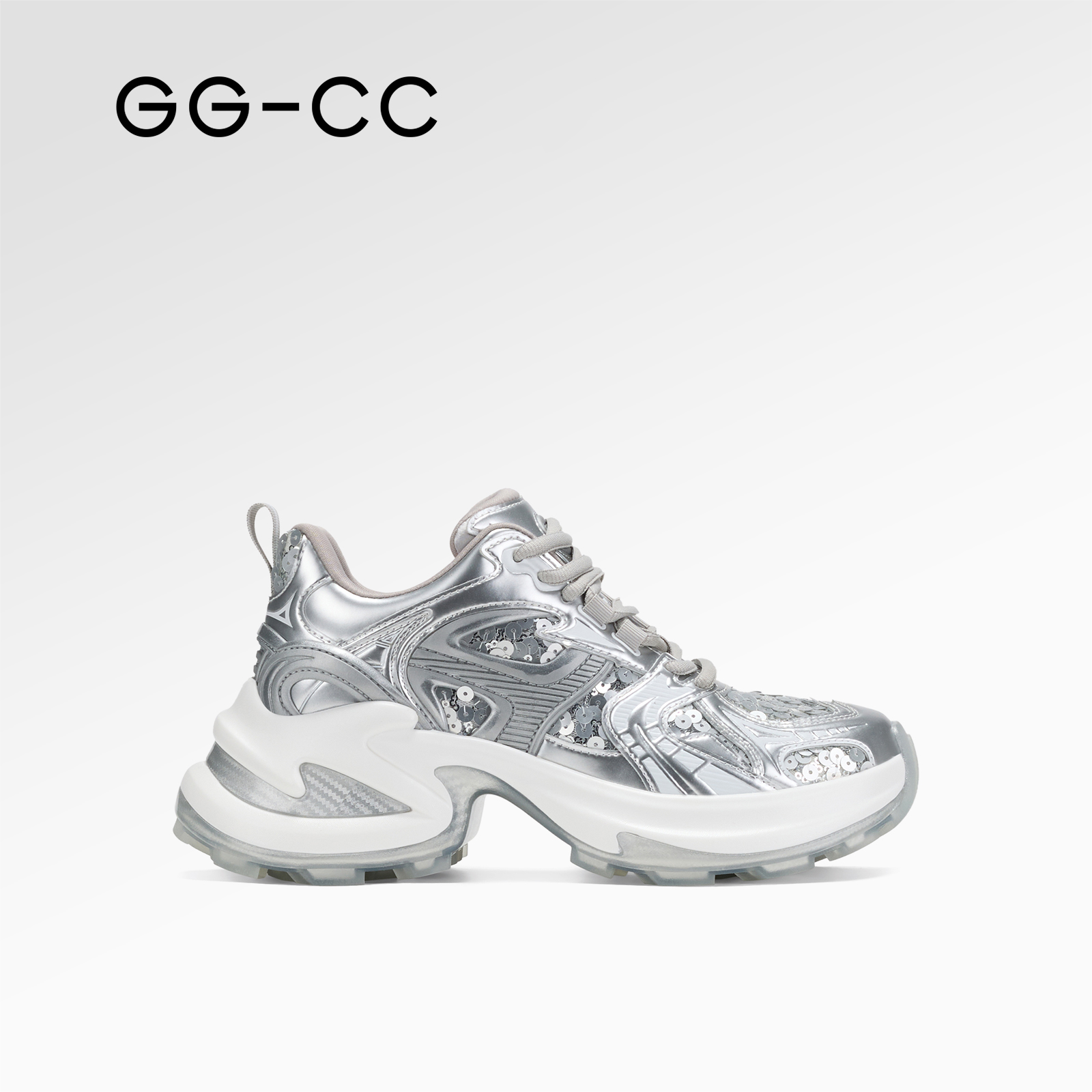 GG-CC【鞠婧祎同款】2024款星夜飞行厚底透气网面银色老爹鞋2008