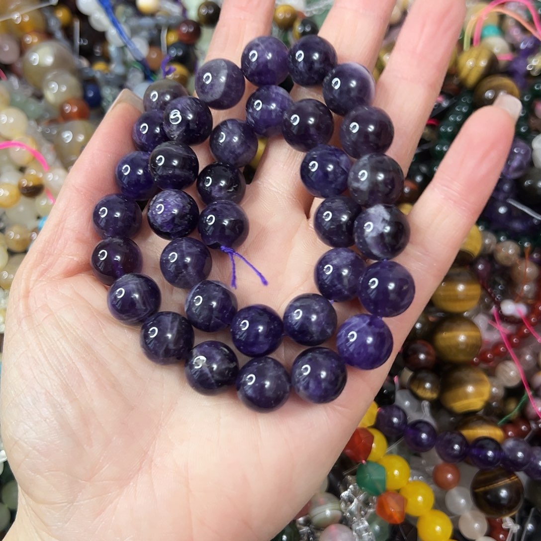 玛瑙/玉髓未镶嵌珠宝半成品，卡12紫水晶一条