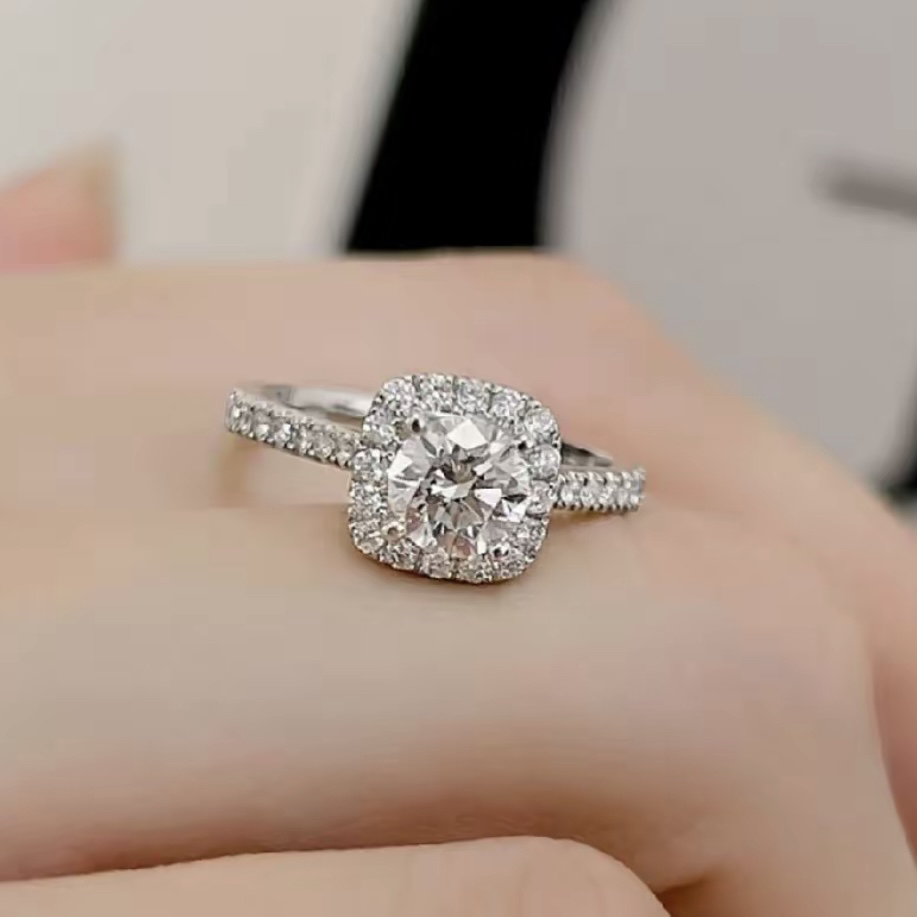 925银莫桑石戒指 【公主方糖】正品时尚百搭结婚莫桑钻戒合成碳硅石