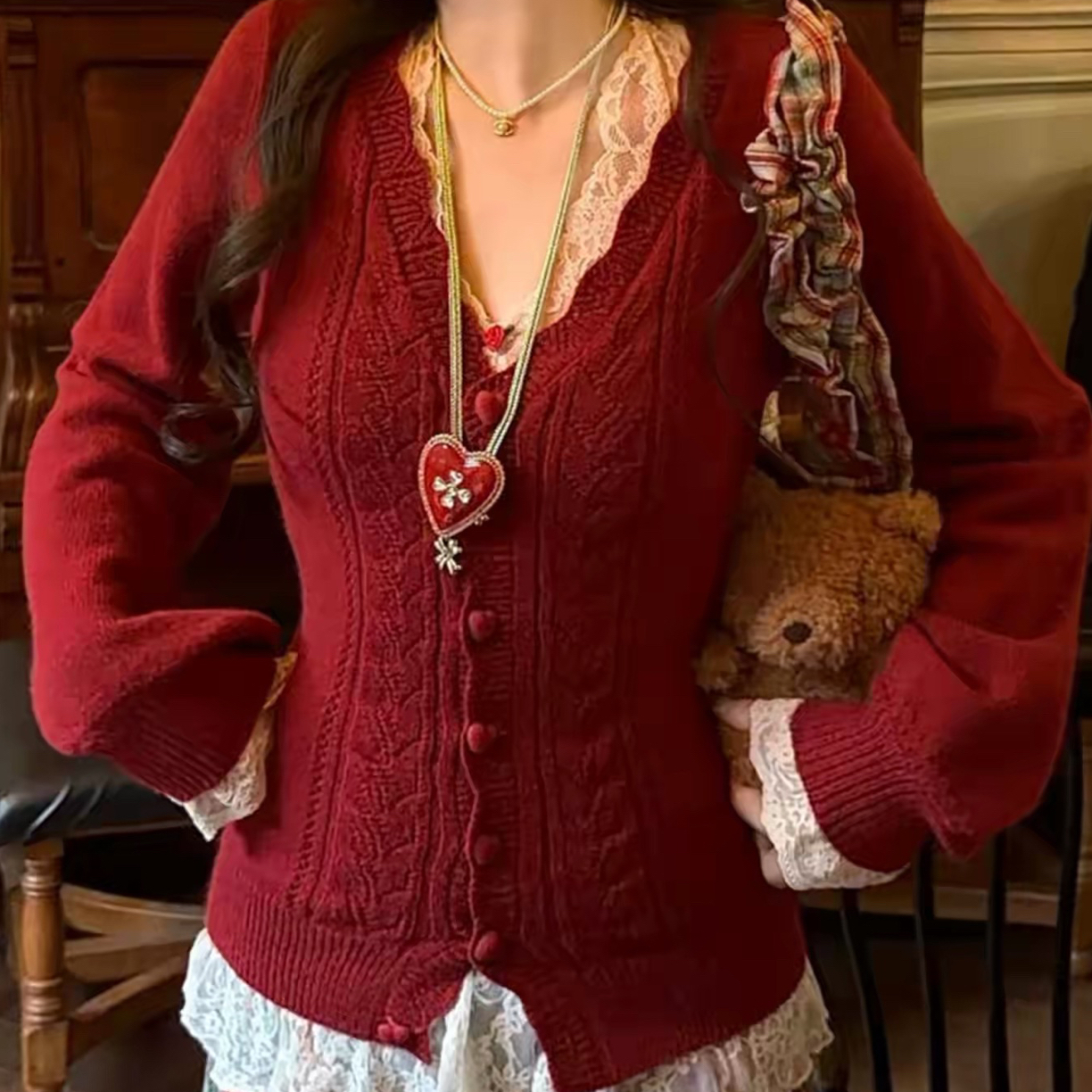 大码胖mm圣诞新年氛围感甜辣风针织开衫秋冬新款外套