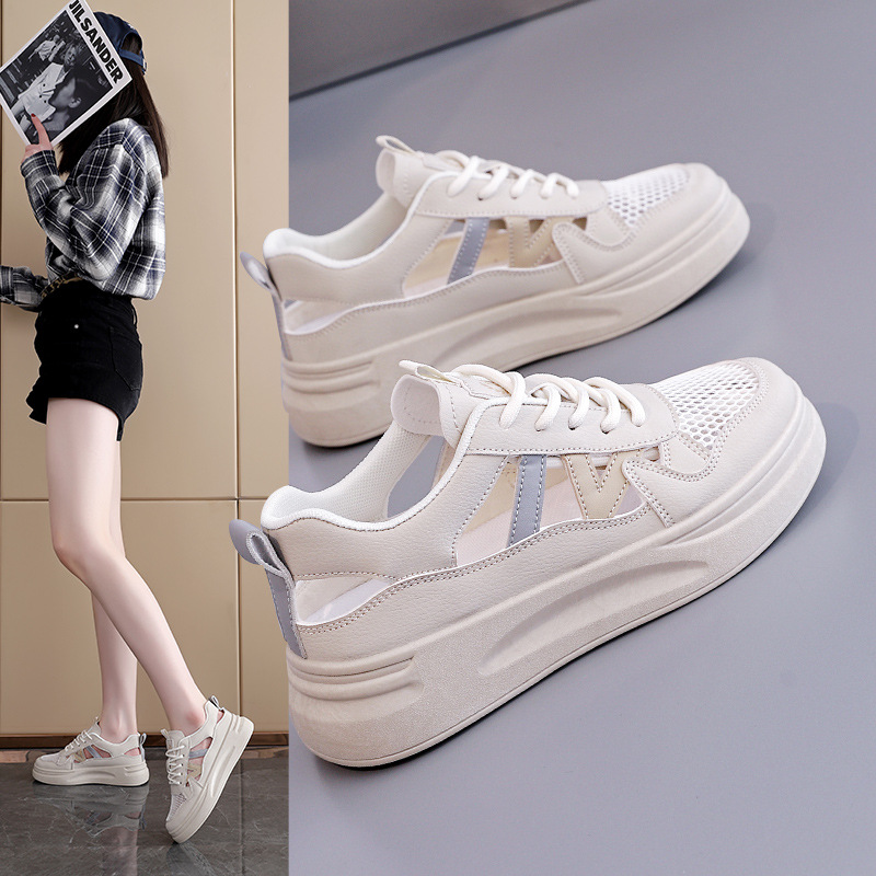 新款透气休闲鞋女2025夏季增高镂空板鞋透气鞋潮流小白鞋子HB702