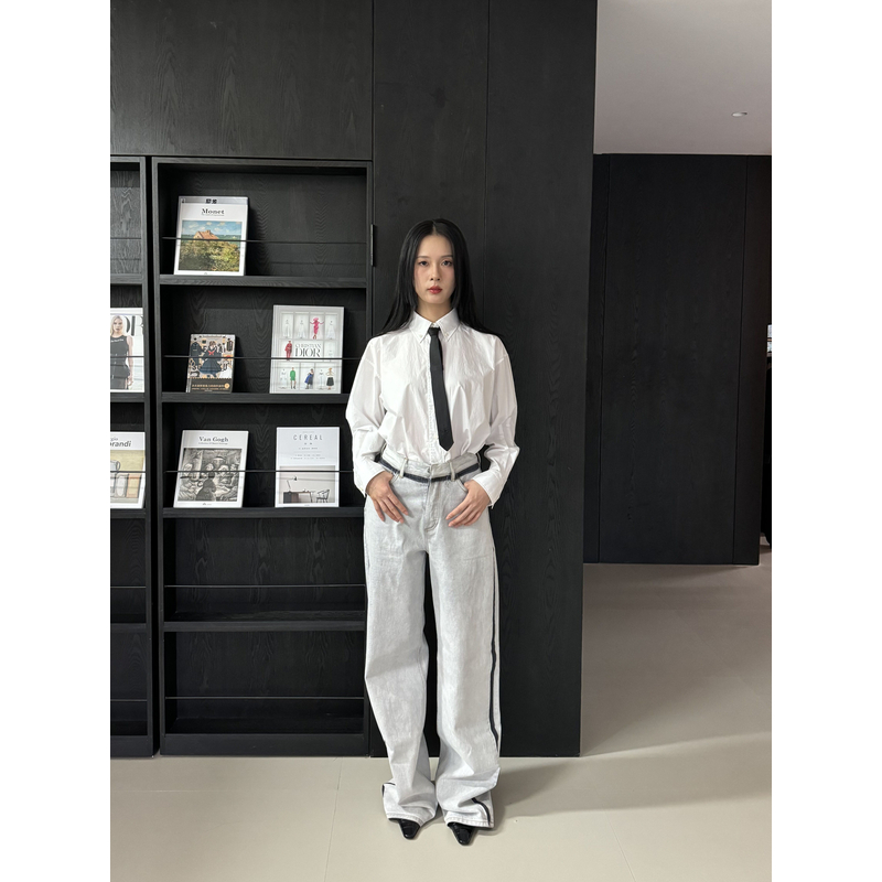 YIMAIMAI 水洗浅灰牛仔长裤chao好版型两个长度可现货