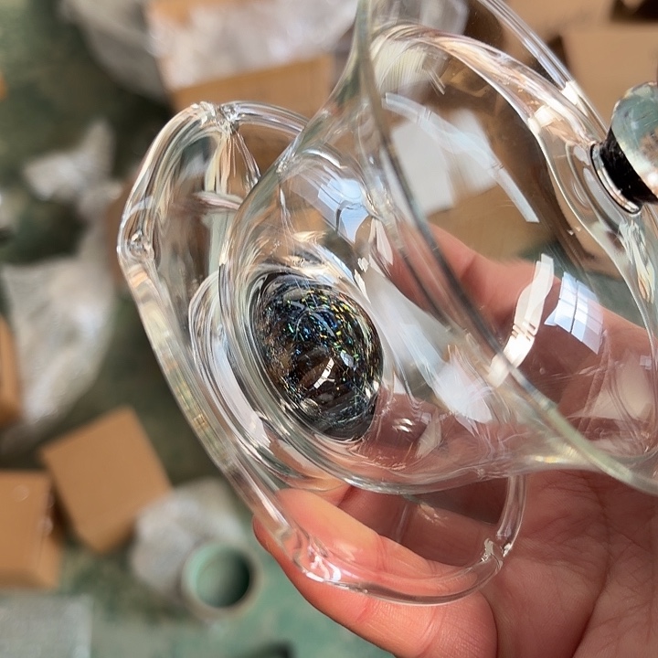 玻璃手工艺品玻璃茶器黑金盖碗