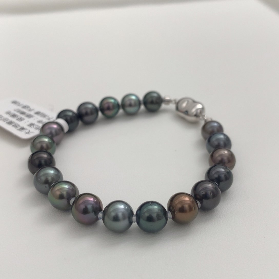 手串海水珍珠未镶嵌7.1-7.9mm黑珍珠手串