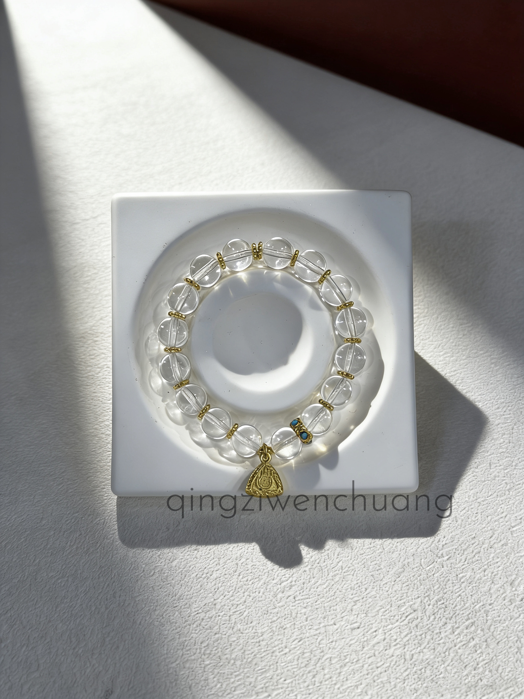 DH 1356-白水晶手串10mm+珐琅配饰吊坠