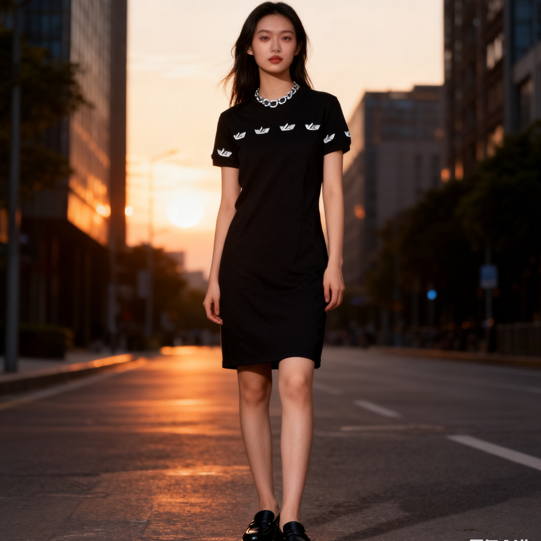 99新 LouisVuitton/路易威登 S码/刺绣黑色短袖连衣裙/17700580