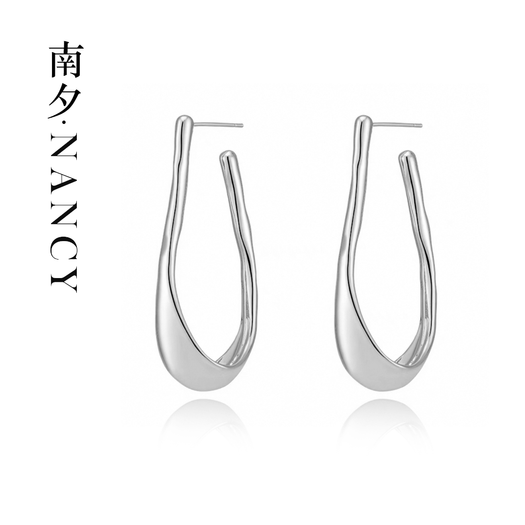 铜合金耳饰 欧美几何金属风不规则U形长款耳坠百搭高级小众N10425