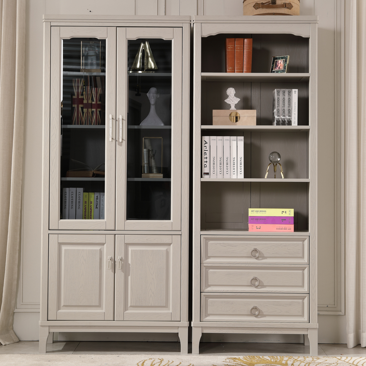 美式轻奢实木书架现代简约家用客厅储物柜书房落地式靠墙书柜