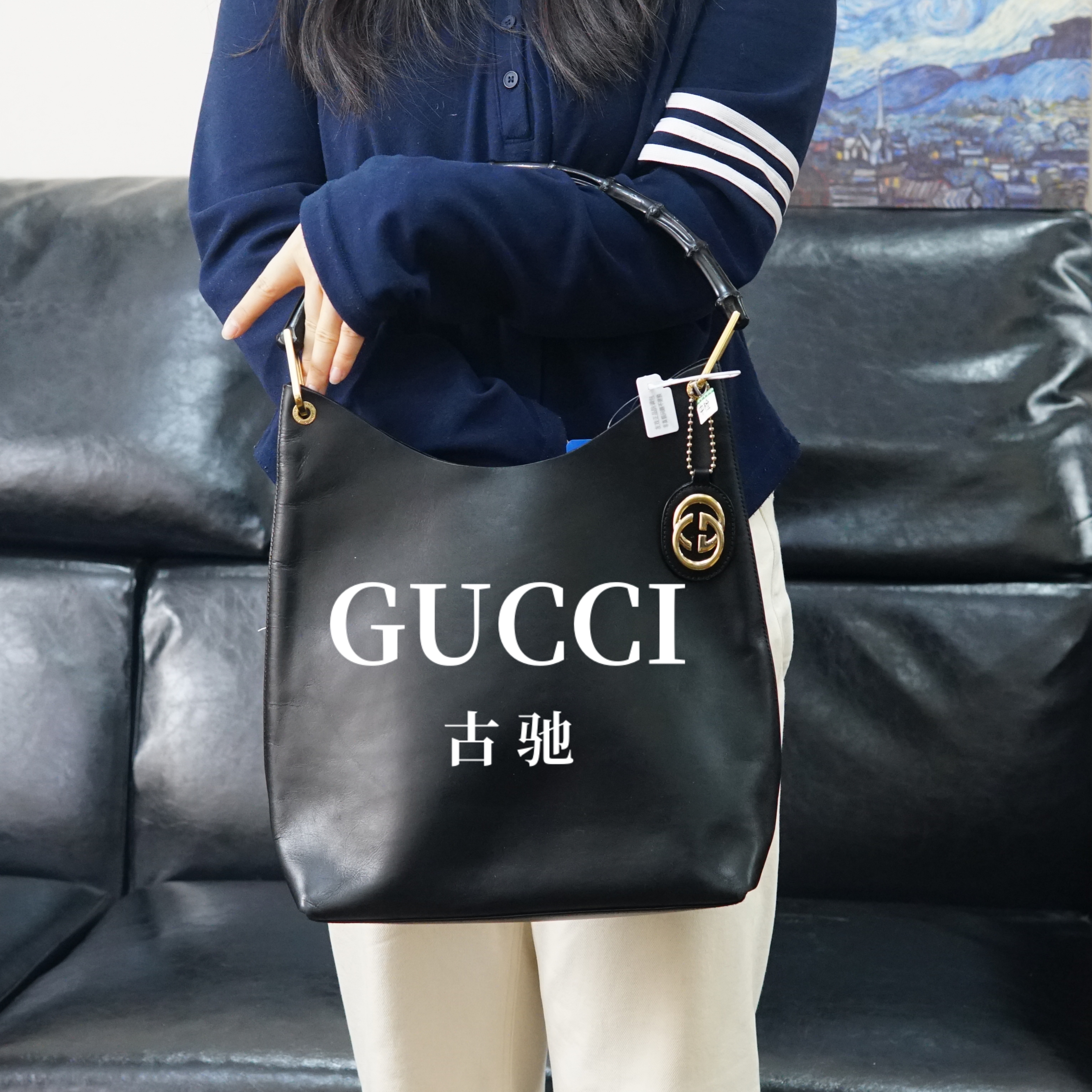 95新 GUCCI/古驰 黑色竹节单肩包/JJ10722706/2706