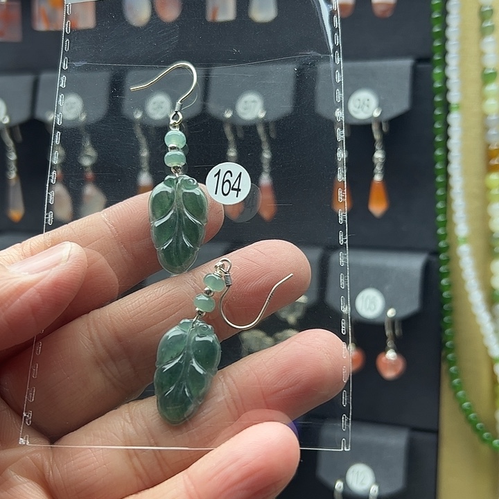 翡翠耳饰银S925镶嵌辰**逸