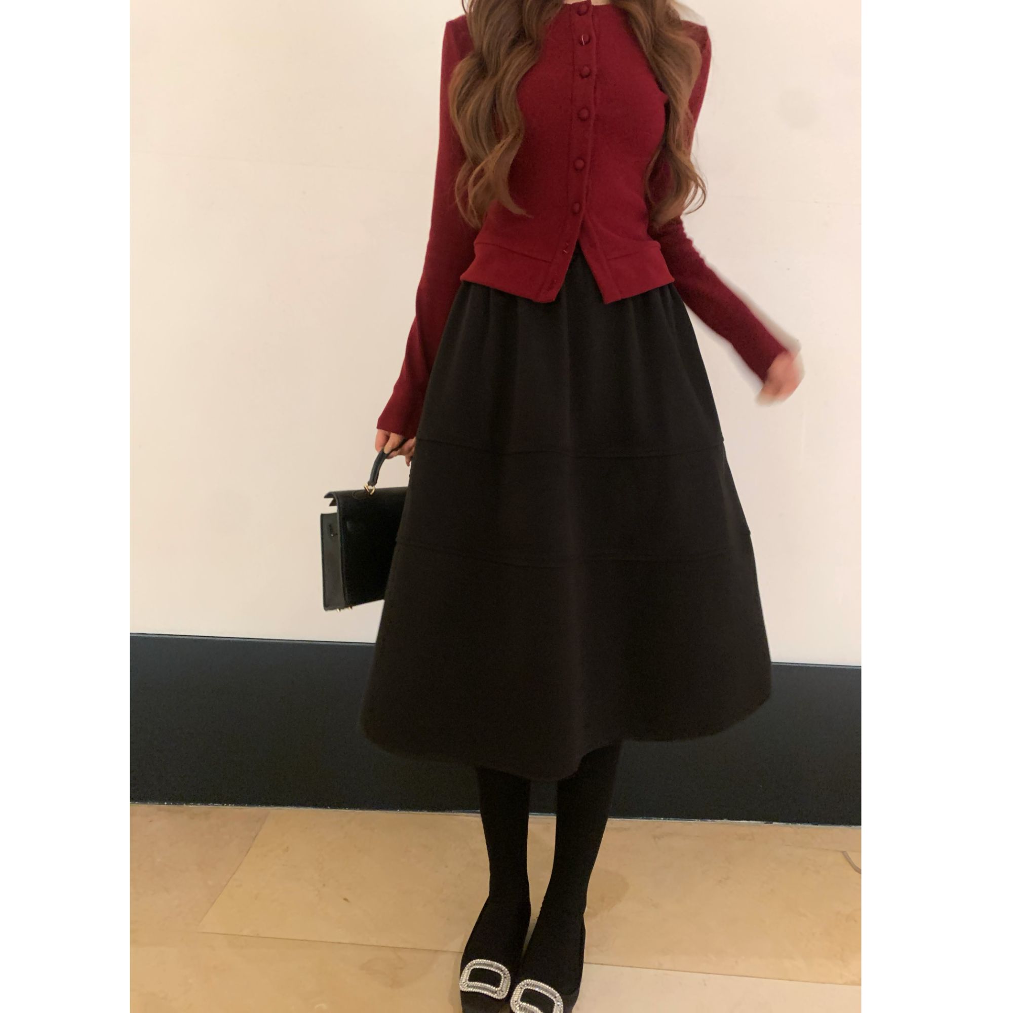 SZA【大年初五】冬季新款高级感呢料时尚显瘦高腰大摆半身裙A-2529