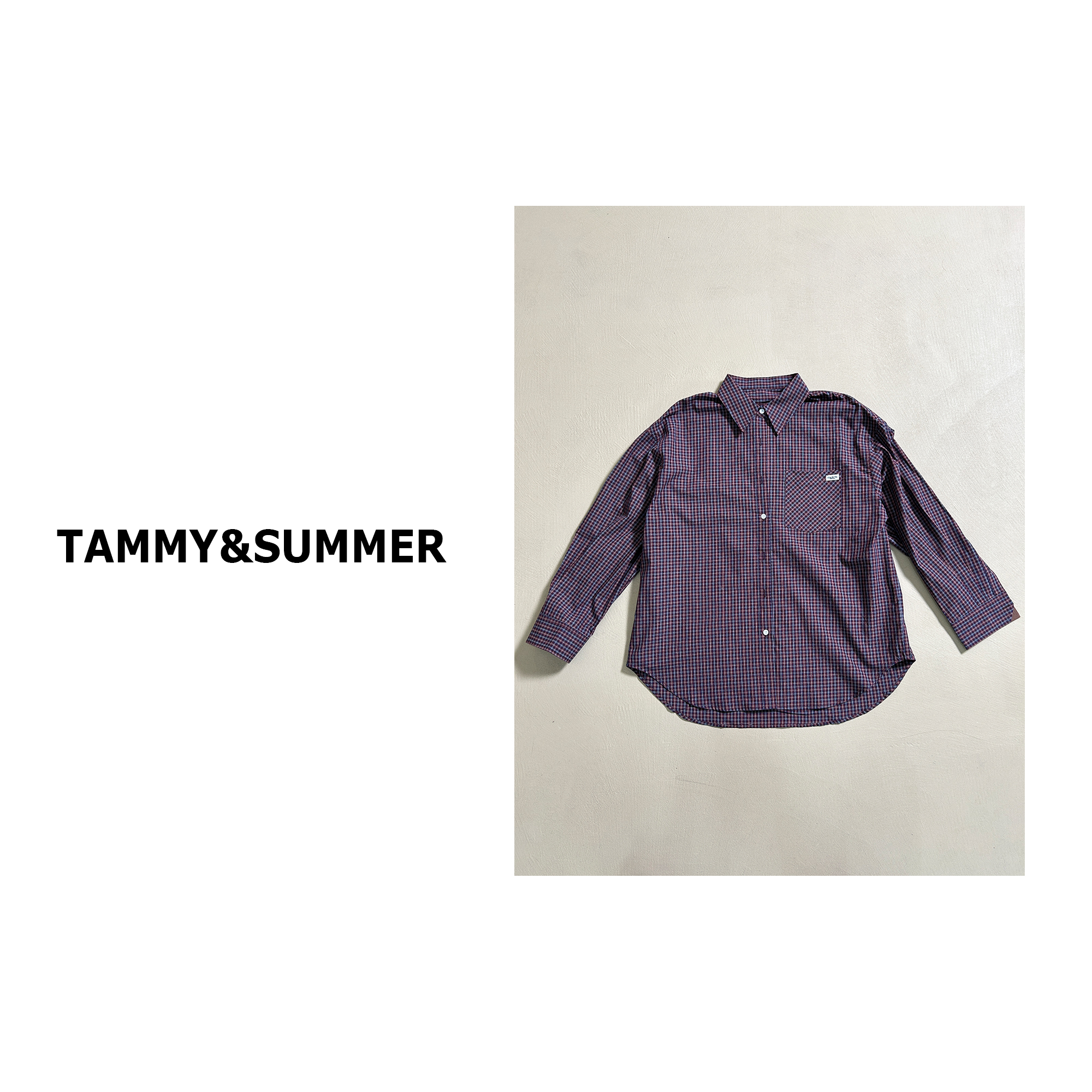 【Tammy&Summer】韩系时尚红蓝格子长袖纯棉翻领衬衫小众衬衣120162