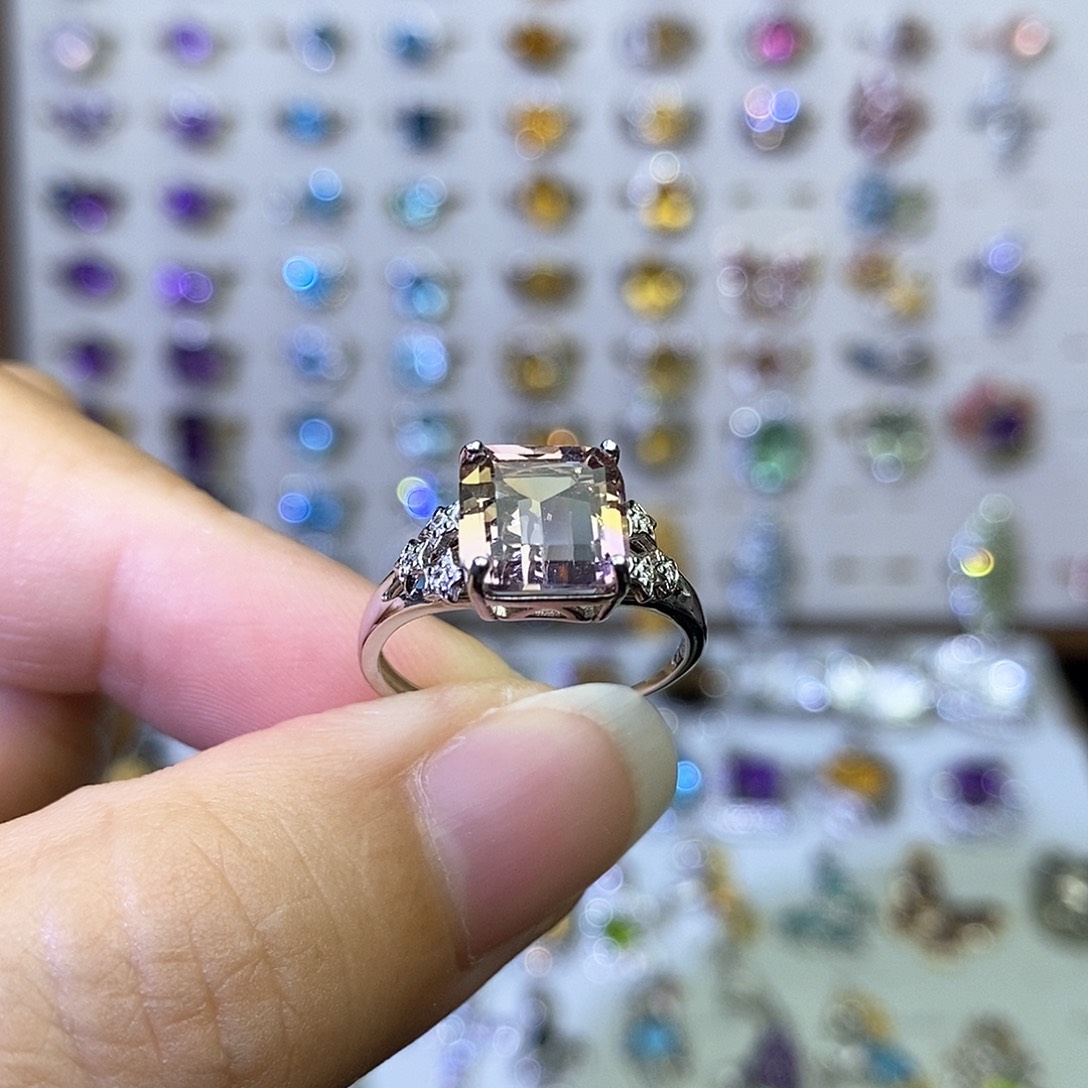 水晶戒指银S925镶嵌紫黄晶一物一证