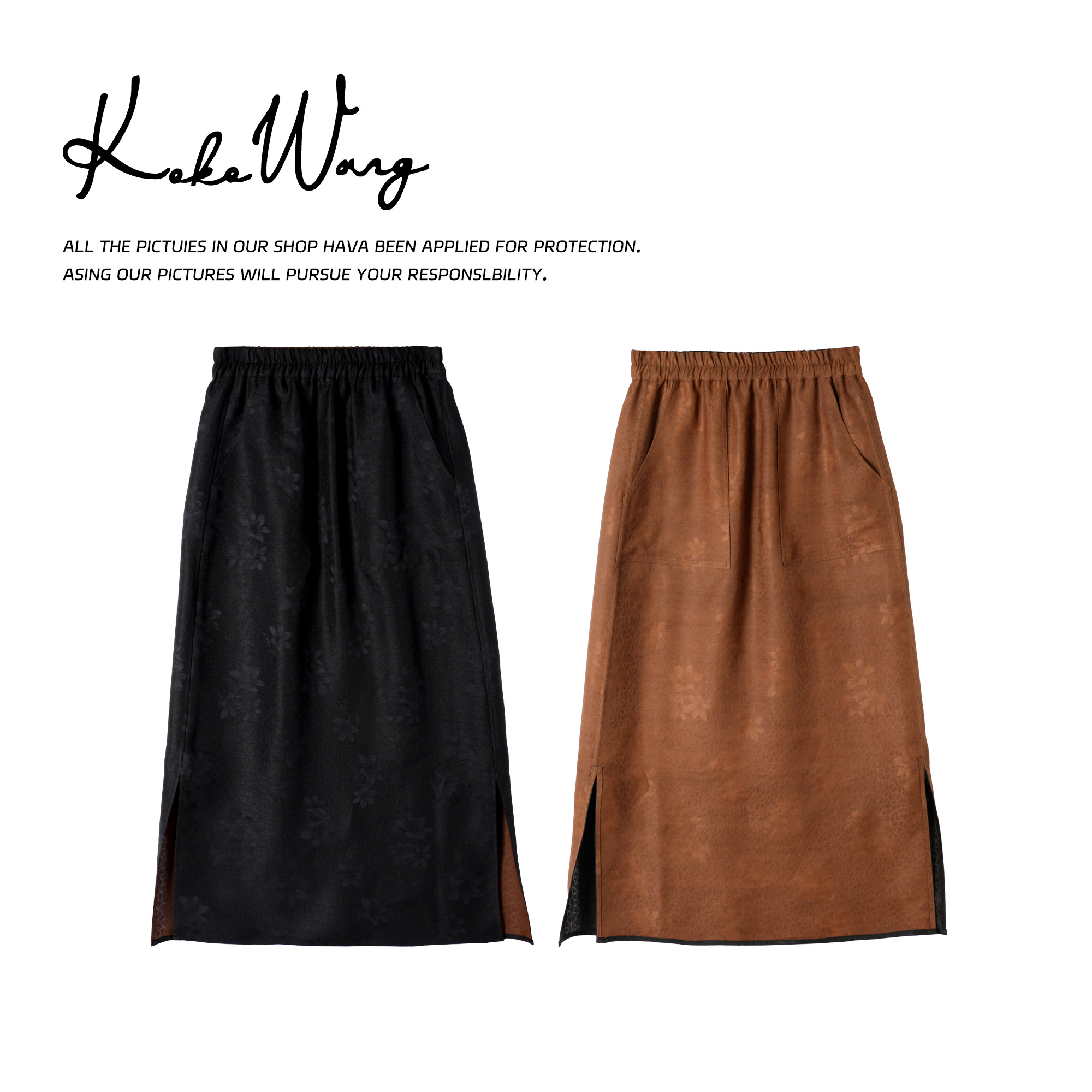 KOKO WANG夏季100桑蚕丝香云纱两面穿显瘦百搭半身裙502445E27Q41